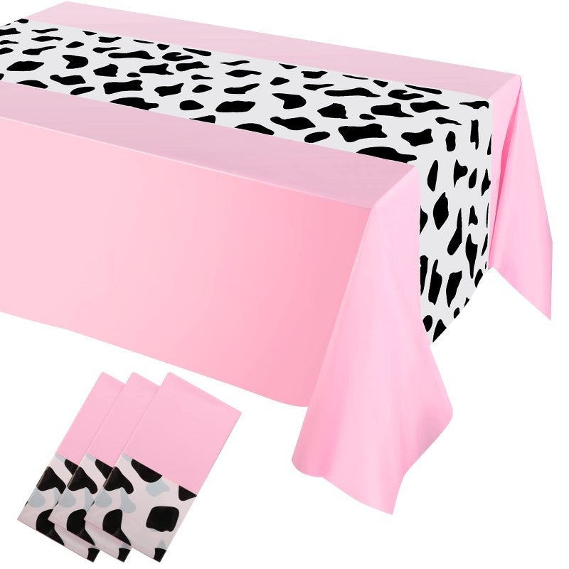 Remagr 3 Pcs 54 x 108 Inch Cowgirl Cowboy Tablecloth for Cow Print My First Rodeo Party Decorations, Western Highland Cow Farm Disco Table Runner Plastic Rustic Table Cover for Birthday Wedding(Pink) - Image 1