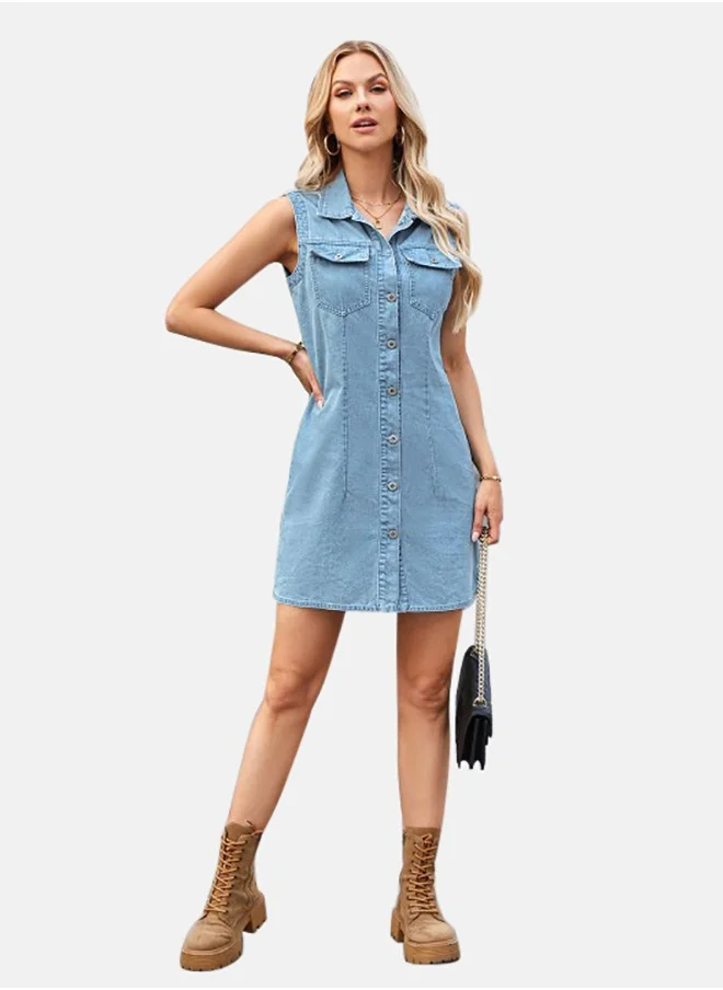 يونيكي Blue Denim Casual Denim Dress