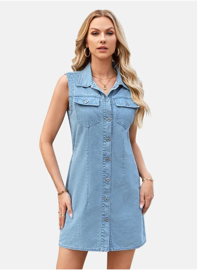 يونيكي Blue Denim Casual Denim Dress