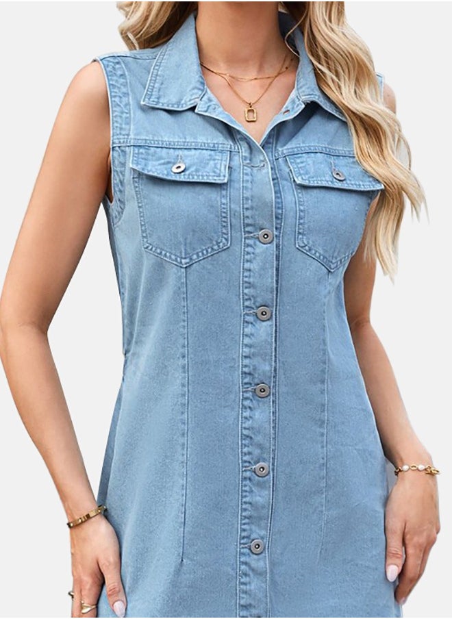 يونيكي - Blue Denim Casual Denim Dress - Image 1
