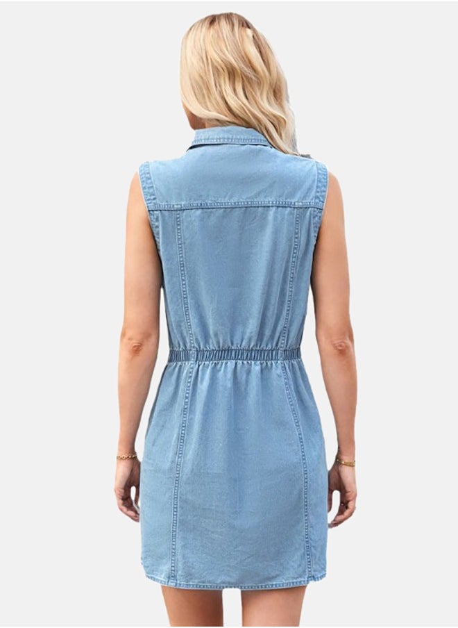 يونيكي - Blue Denim Casual Denim Dress - Image 1