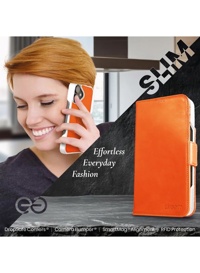 Dreem Fibonacci compatible with iPhone 16 wallet case / 2-in-1 shockproof case and detachable vegan leather folio, Compatible with MagSafe, RFID protection [Orange] - Image 4
