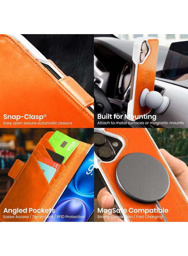 Dreem Fibonacci compatible with iPhone 16 wallet case / 2-in-1 shockproof case and detachable vegan leather folio, Compatible with MagSafe, RFID protection [Orange] - Image 5