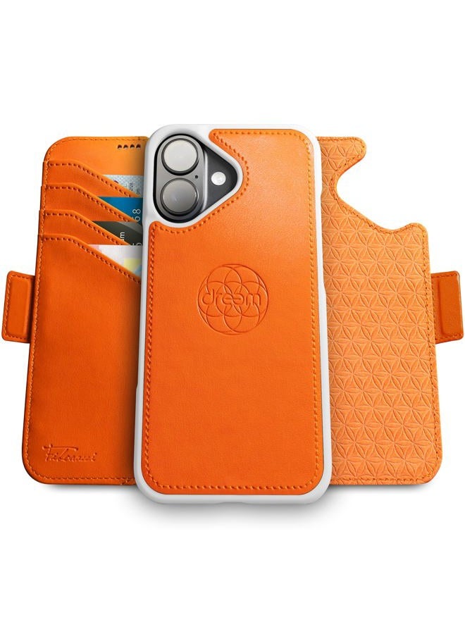 Dreem Fibonacci compatible with iPhone 16 wallet case / 2-in-1 shockproof case and detachable vegan leather folio, Compatible with MagSafe, RFID protection [Orange] - Image 1