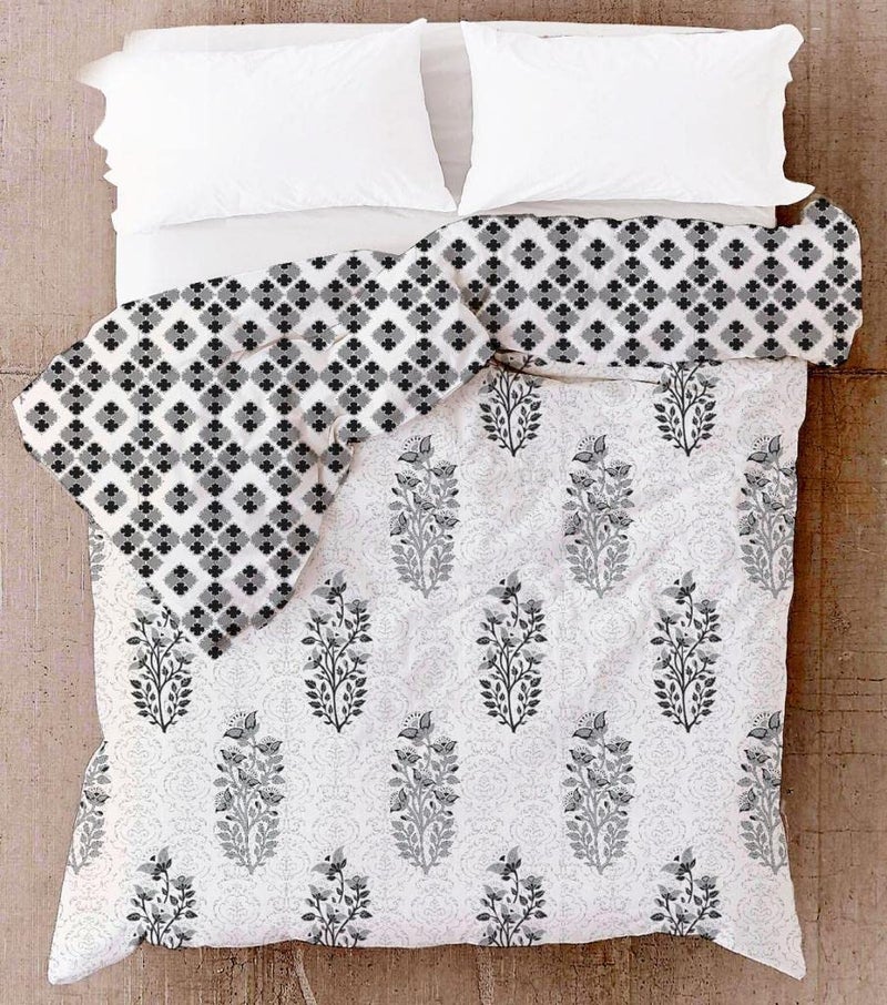 VOMI Dohar 100 Cotton Dubble Bed Soft Light Weight Reversible Two Side use Lightweight Printed Double Bed AC Dohar Blanket Quilt Gray Prints - Image 2
