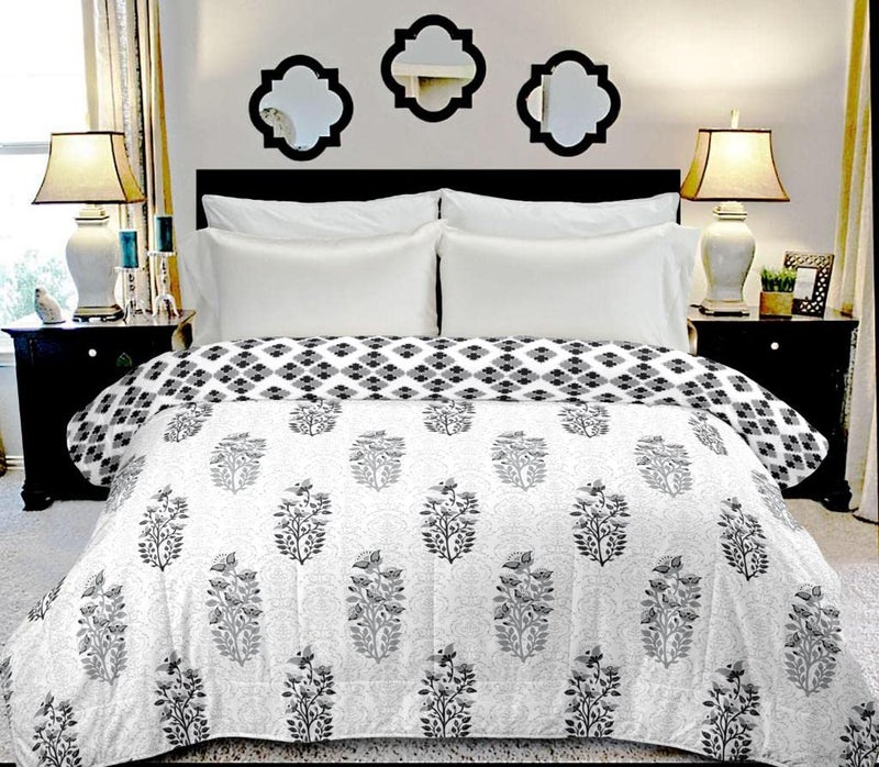 VOMI Dohar 100 Cotton Dubble Bed Soft Light Weight Reversible Two Side use Lightweight Printed Double Bed AC Dohar Blanket Quilt Gray Prints - Image 1