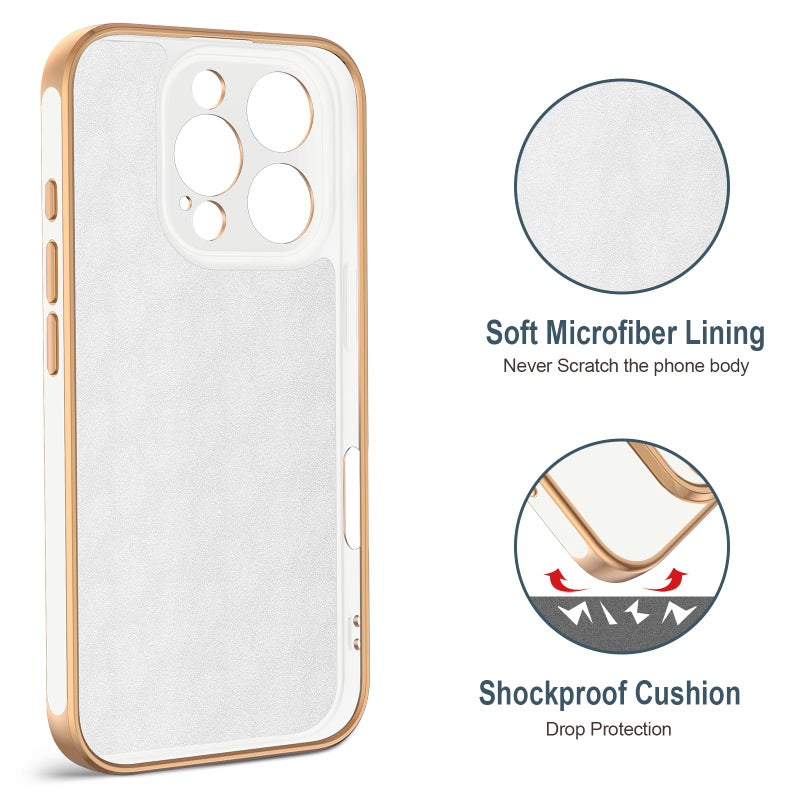 Hython for iPhone 16 Pro Case with Ring Stand, 360Â° Rotatable Ring Holder Magnetic Kickstand, Plating Rose Gold Edge Soft Cover Protective Phone Case for iPhone 16 Pro 6.3", White - Image 3