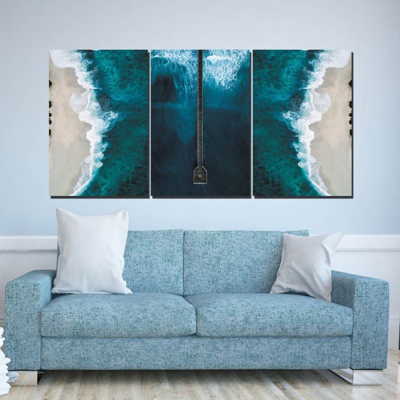 Marktna Three luxurious modern-designed canvas prints with a hollow frame, measuring (150×70), three pieces - Image 1