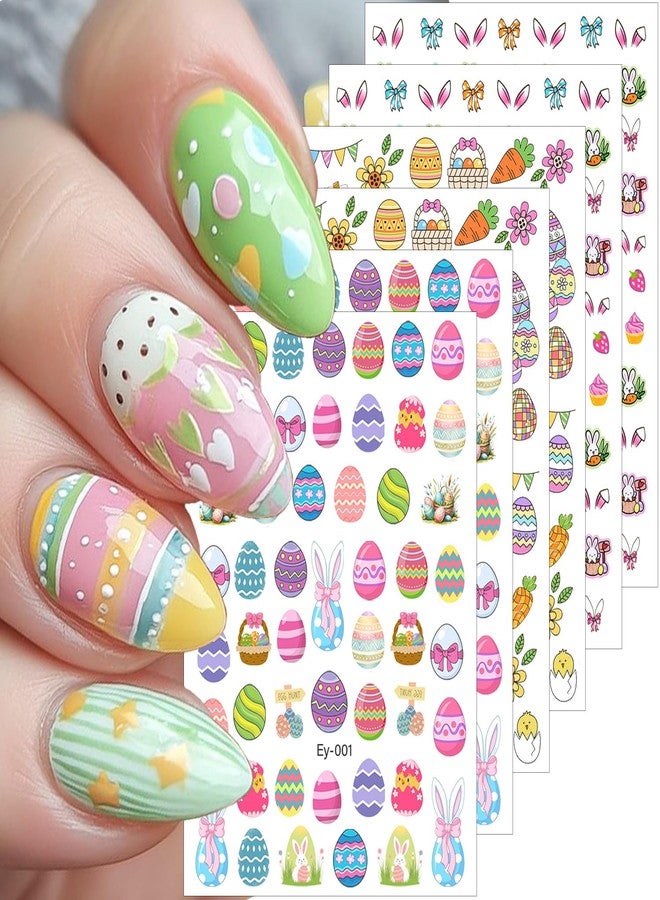 FDSQHSA 6 Sheets Easter Nail Stickers for Nail Art 3D Self-Adhesive Easter Egg Nail Decals Cute Rabbit Chick Carrot Bow Flower Nail Art Stickers Spring Nail Design for Women Nails Decorations - Image 1