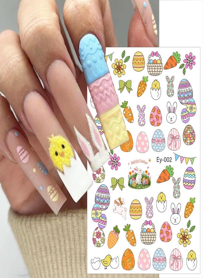 FDSQHSA 6 Sheets Easter Nail Stickers for Nail Art 3D Self-Adhesive Easter Egg Nail Decals Cute Rabbit Chick Carrot Bow Flower Nail Art Stickers Spring Nail Design for Women Nails Decorations - Image 5