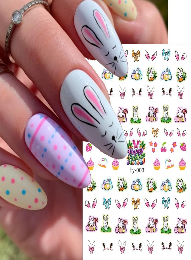 FDSQHSA 6 Sheets Easter Nail Stickers for Nail Art 3D Self-Adhesive Easter Egg Nail Decals Cute Rabbit Chick Carrot Bow Flower Nail Art Stickers Spring Nail Design for Women Nails Decorations - Image 3