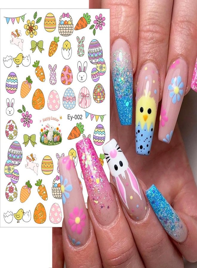 FDSQHSA 6 Sheets Easter Nail Stickers for Nail Art 3D Self-Adhesive Easter Egg Nail Decals Cute Rabbit Chick Carrot Bow Flower Nail Art Stickers Spring Nail Design for Women Nails Decorations - Image 2