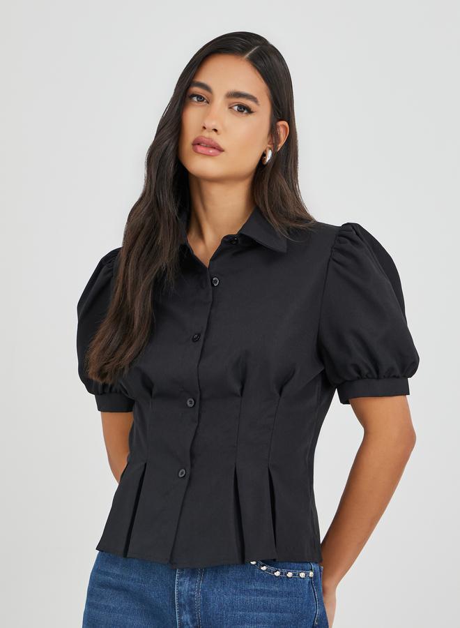 ستايلي قميص ستايلي بأكمام منفوشة وتفاصيل ثنيات - Image 1