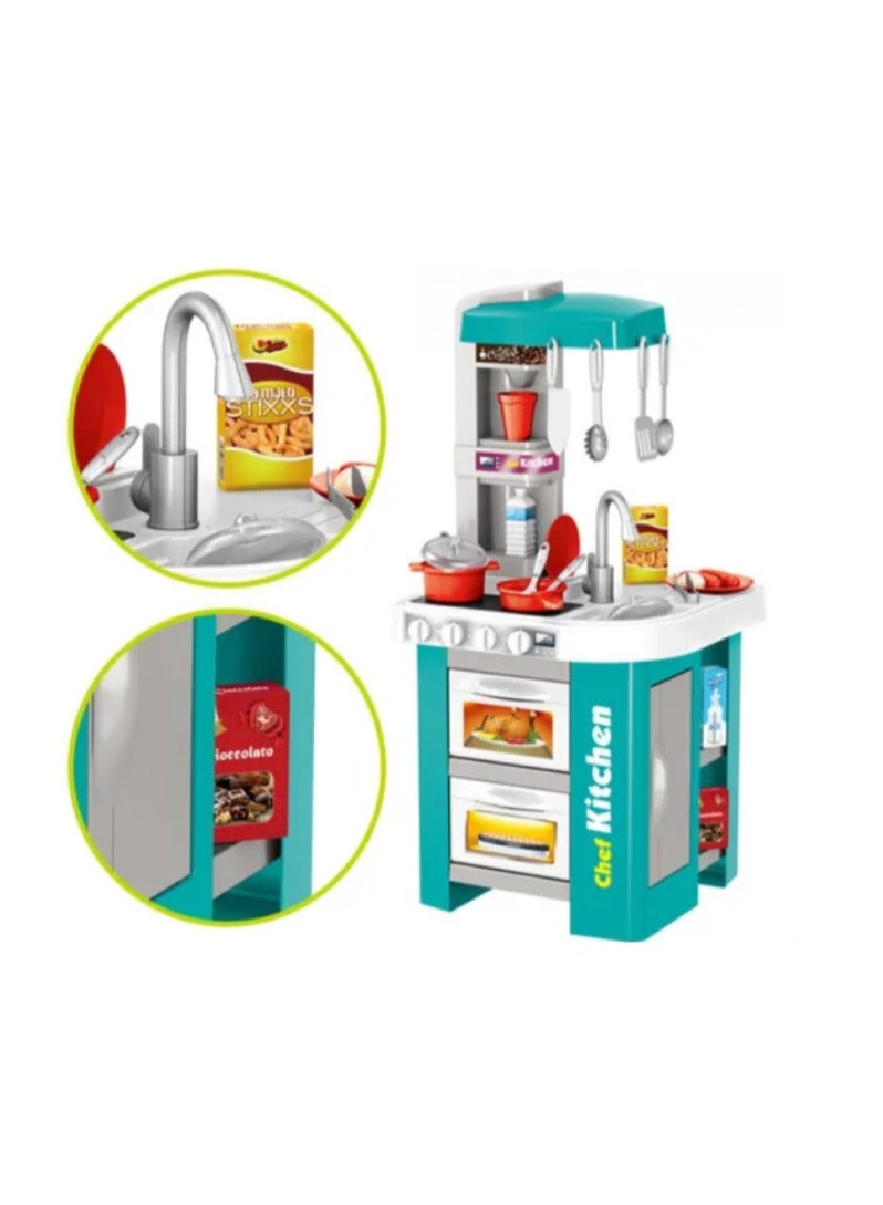 Beautiful Modern Pretend Play Kitchen Playset with Light and Sound 42 Pieces 45.5x22x63cm - Image 2