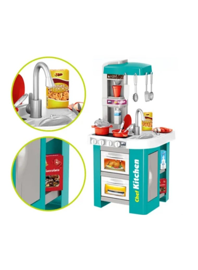 Beautiful Modern Pretend Play Kitchen Playset with Light and Sound 42 Pieces 45.5x22x63cm - Image 3