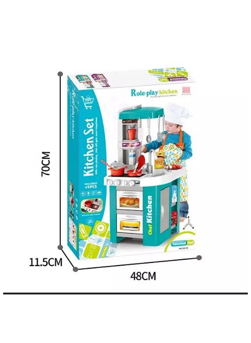 Beautiful Modern Pretend Play Kitchen Playset with Light and Sound 42 Pieces 45.5x22x63cm - Image 4
