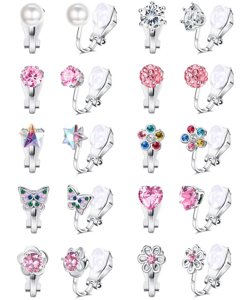 YADOCA 10Pairs Clip on Earrings for Girls Women Cute Butterfly Flower Pearl CZ Heart Star Clip-on Earrings Multicolored Non Pierced Earrings Set - Image 1