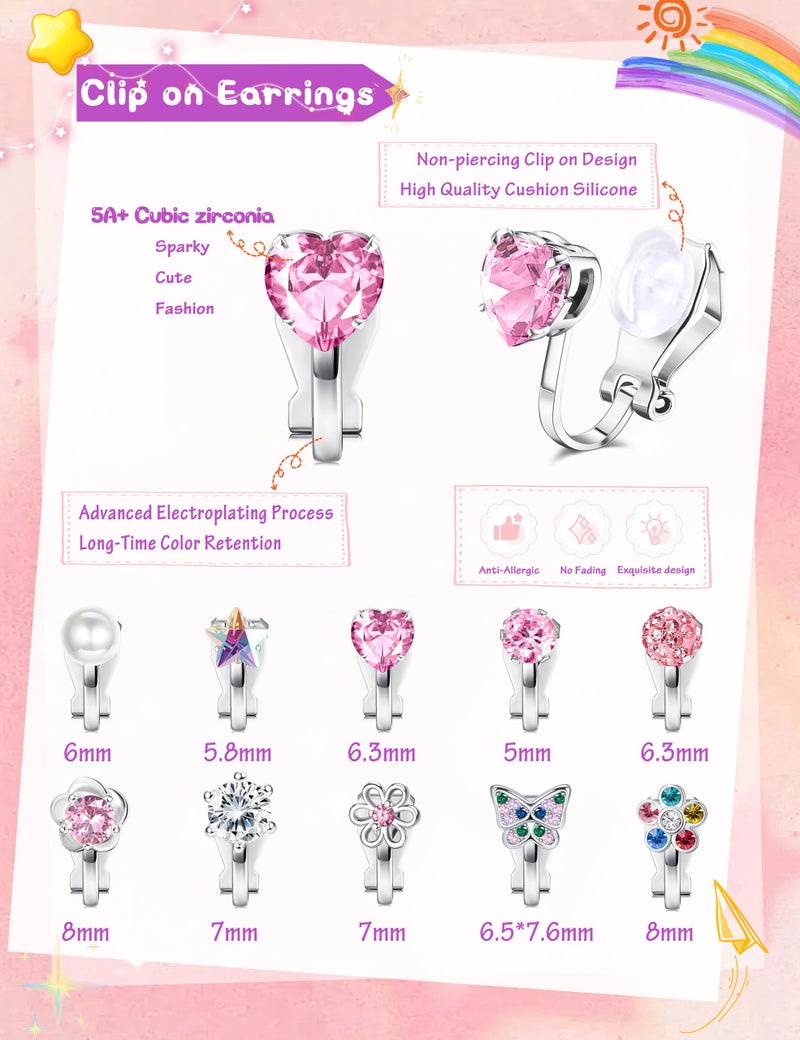 YADOCA 10Pairs Clip on Earrings for Girls Women Cute Butterfly Flower Pearl CZ Heart Star Clip-on Earrings Multicolored Non Pierced Earrings Set - Image 4