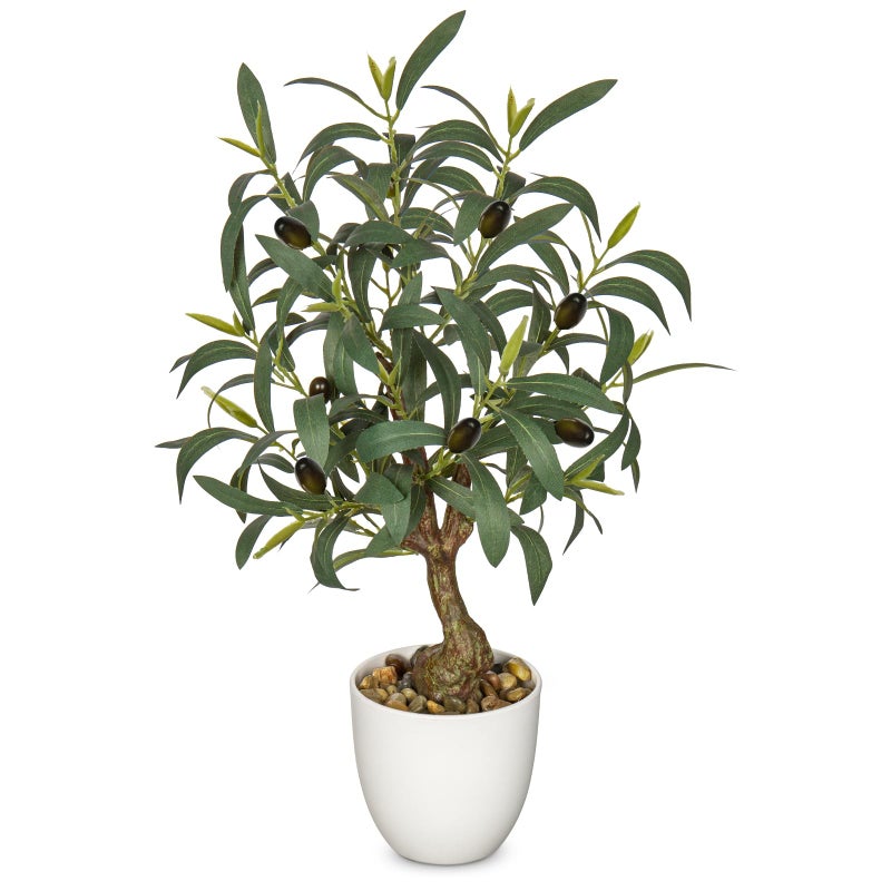 Briful Olive Trees Artificial Indoor 18 Inch Fake Olive Tree White Pot Faux Olive Greenery for Home Office Room Table Modern Decor - Image 1
