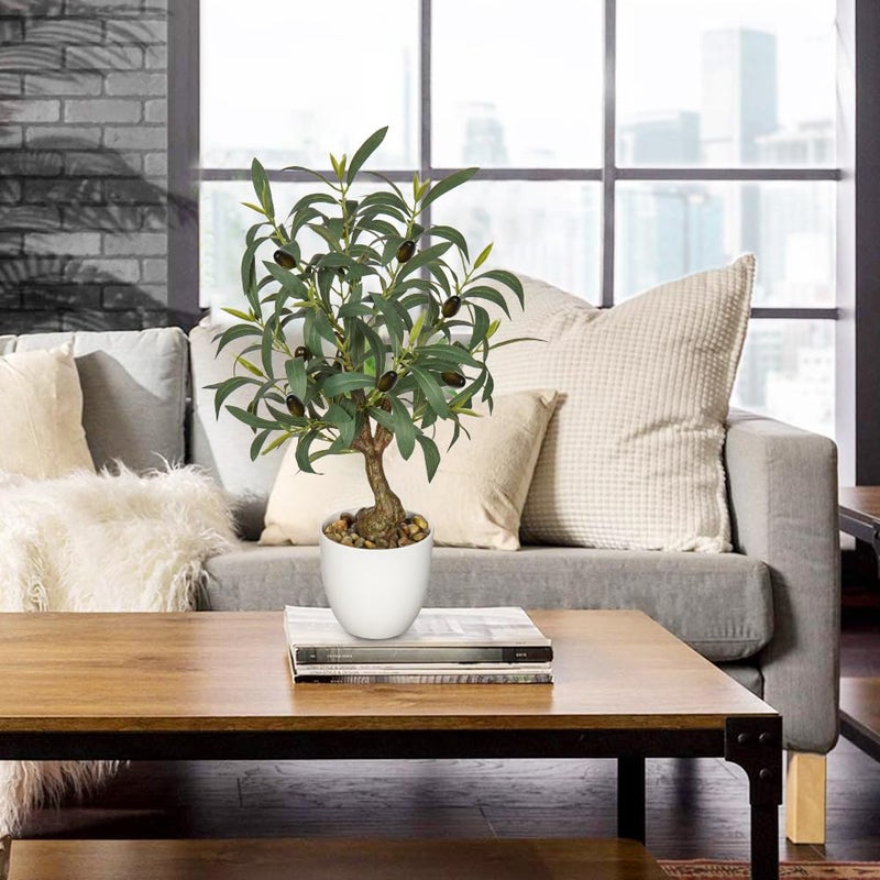 Briful Olive Trees Artificial Indoor 18 Inch Fake Olive Tree White Pot Faux Olive Greenery for Home Office Room Table Modern Decor - Image 4