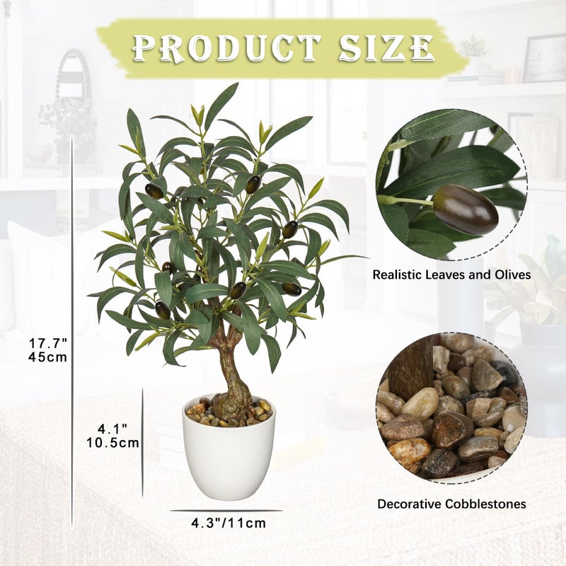 Briful Olive Trees Artificial Indoor 18 Inch Fake Olive Tree White Pot Faux Olive Greenery for Home Office Room Table Modern Decor - Image 2