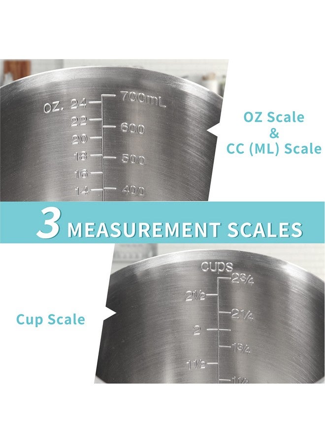 Newness Measuring Cup, [Upgraded, 3 Measurement Scales, Including Cup Scale, ML Scale, Ounce Scale], Newness Stainless Steel Measuring Cup with Marking with Handle, 24 Ounces (0.7 Liter, 3 Cup) - Image 2