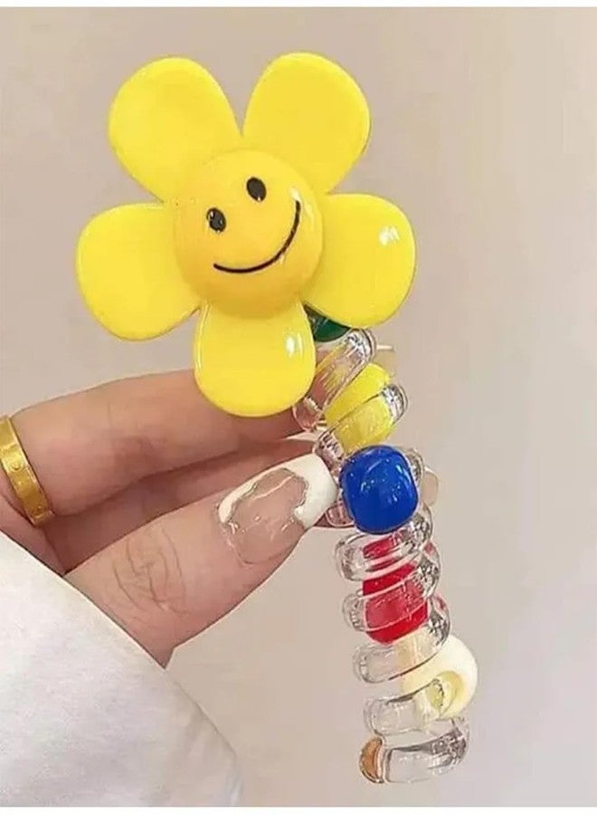 زيوري ربطة شعر حلزونية مزينة بتفاصيل وجه مبتسم من زيوري - أصفر - Image 3