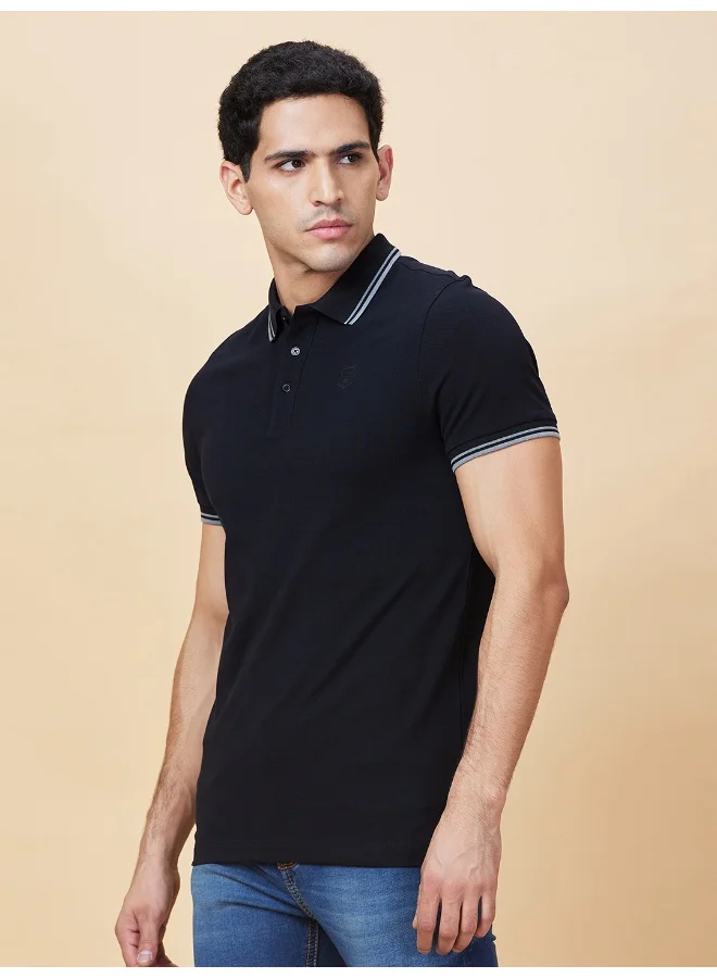 Being Human Mens Black Polo Collar Short Sleeve Polo T-Shirt