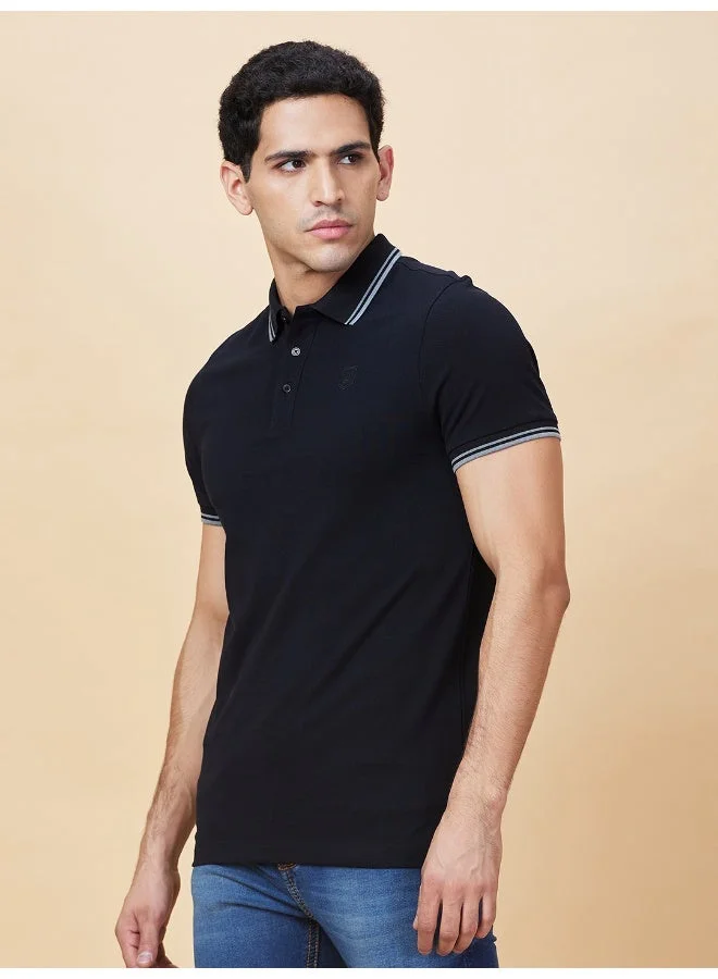 بيينغ هيومان Mens Black Polo Collar Short Sleeve Polo T-Shirt