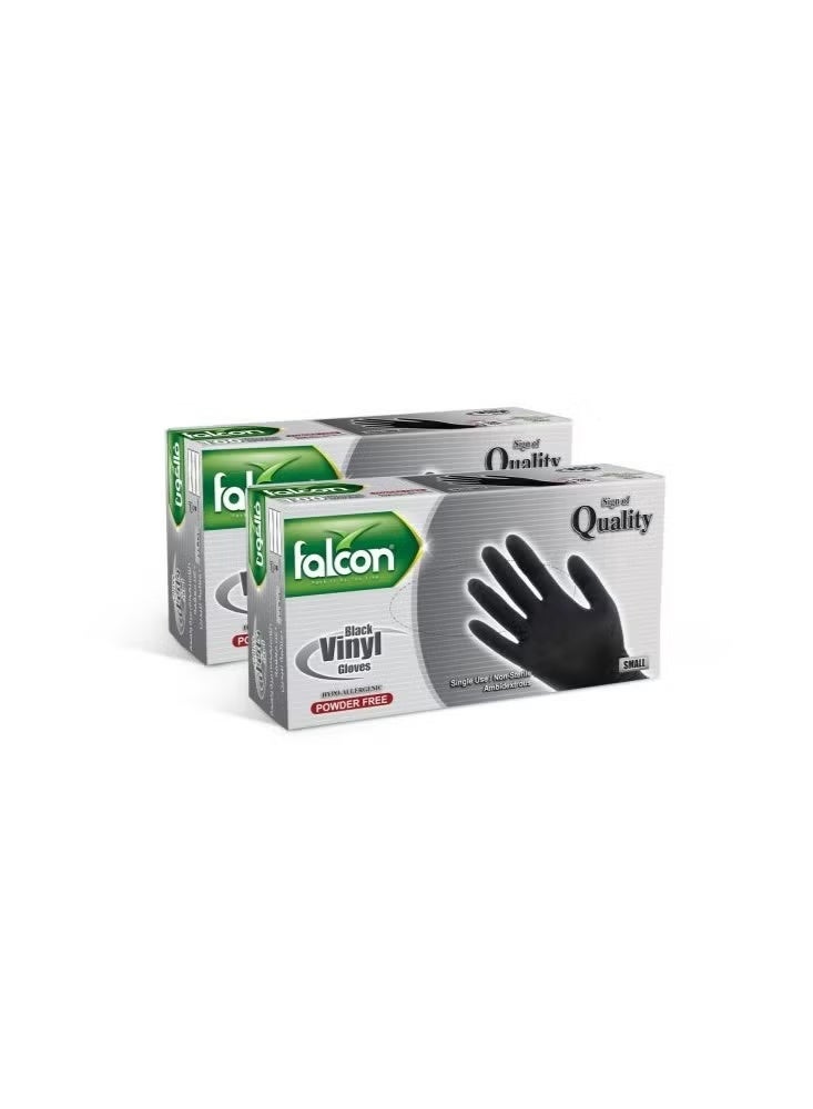 Falcon Vinyl Gloves - Black Powder Free (2 Packs x 100 Pieces)