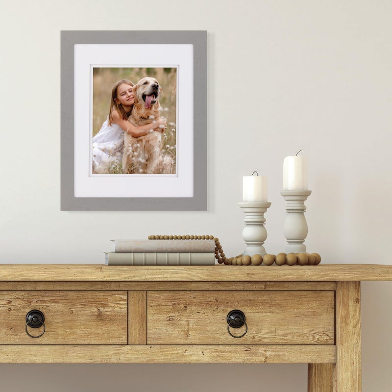 Gallery Solutions - 11"x14" Flat Grey Wall Frame - Double White Mat - Wall/Wall Mount Display - Perfect Fit for 8x10 Photos - Versatile Mounting Options - Rectangular Wall Mount - Poster Frame - Image 2