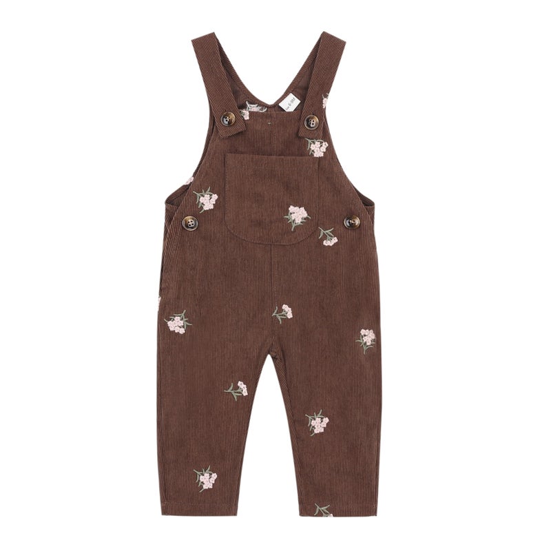 Korago Baby Girl Overalls Corduroy with Floral Embroidery,Beige Toddler Jumpsuit Romper,Soft Overall for Girls (6 Months-3T) (US, Age, 24 Months, Brown) - Image 1