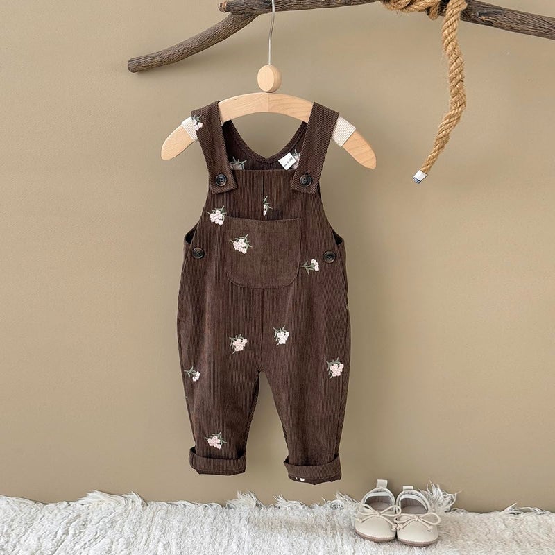 Korago Baby Girl Overalls Corduroy with Floral Embroidery,Beige Toddler Jumpsuit Romper,Soft Overall for Girls (6 Months-3T) (US, Age, 24 Months, Brown) - Image 5