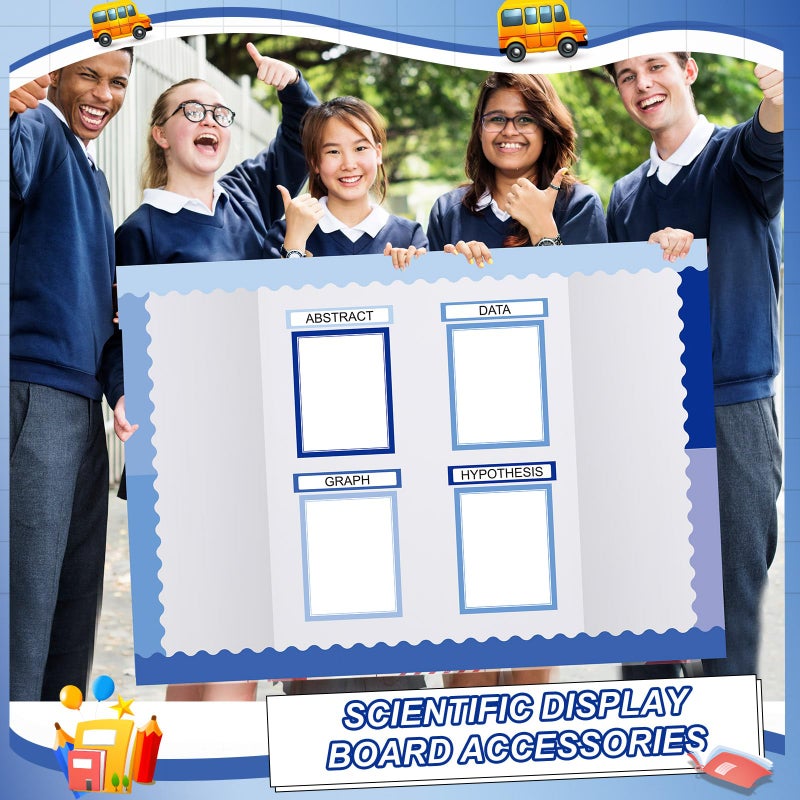 Fuyoooo 90 Pcs Science Fair Board Supplies 60 Trim Scalloped Bulletin Board Borders 24 Presentation Board Subtitles 6 Science Fair Titles for Classroom Display Boards (Blue Boho) - Image 5