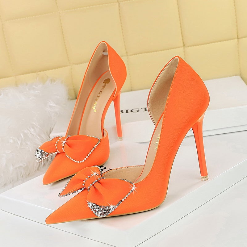 Korean Fashion Stiletto Butterfly-Knot Pumps Orange 