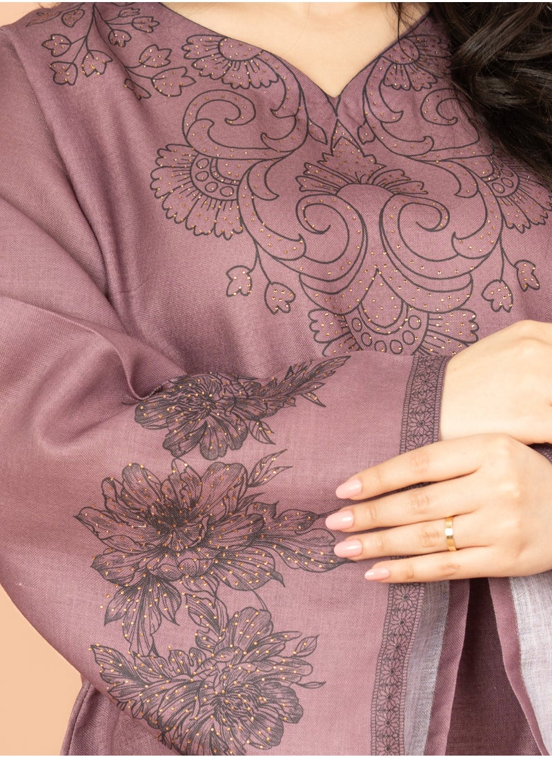 IKKXA Embellished Floral Touch Solid Jalabiya IN1025 Violet  - Image 2