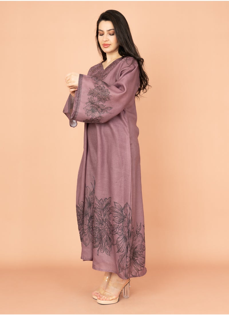 IKKXA Embellished Floral Touch Solid Jalabiya IN1025 Violet  - Image 3