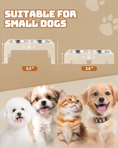 Jovrun Elevated Dog Bowls for Small Dogs and Cats NonSlip Cat Bowls with 2 Thick 55 Stainless Steel Dishes Dog Feeder 2 Heights Adjustable to 2653 - Image 3