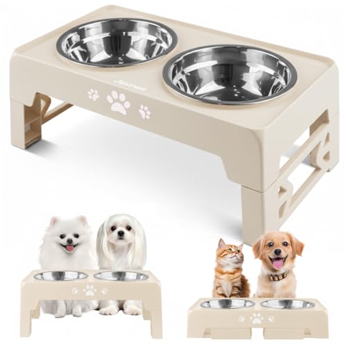 Jovrun Elevated Dog Bowls for Small Dogs and Cats NonSlip Cat Bowls with 2 Thick 55 Stainless Steel Dishes Dog Feeder 2 Heights Adjustable to 2653 - Image 1