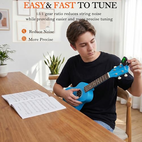 Everjoys Soprano Ukulele Beginner Kit 21 Inch w/Free Online Lesson Gig Bag Tuner Picks Strap, Fast to Learn (Blue) - Image 3