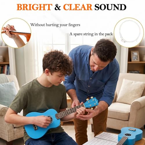 Everjoys Soprano Ukulele Beginner Kit 21 Inch w/Free Online Lesson Gig Bag Tuner Picks Strap, Fast to Learn (Blue) - Image 4