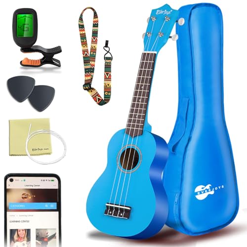 Everjoys Soprano Ukulele Beginner Kit 21 Inch w/Free Online Lesson Gig Bag Tuner Picks Strap, Fast to Learn (Blue) - Image 1