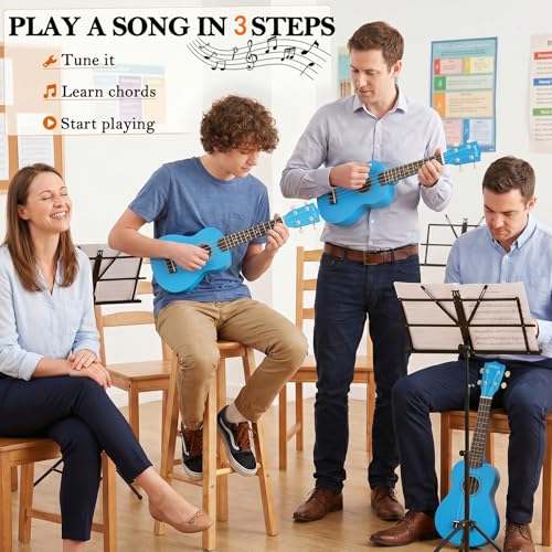 Everjoys Soprano Ukulele Beginner Kit 21 Inch w/Free Online Lesson Gig Bag Tuner Picks Strap, Fast to Learn (Blue) - Image 2
