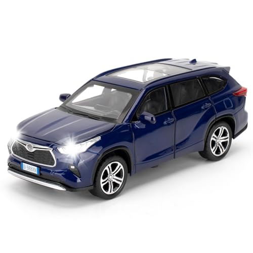 LOVEPOSELY Compatible for 132 Highlander SUV Diecast Model Car Collectible Zinc Alloy Toy Car with Lights and Sounds Pull Back Vehicles Toy for Adults Kids Birthday Gifts Decoration Blue - Image 1