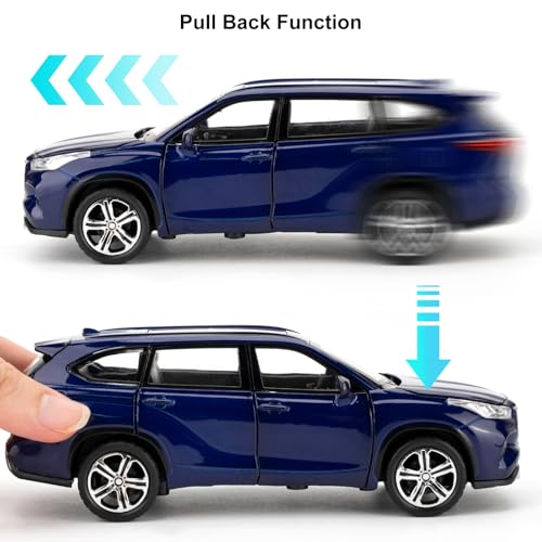LOVEPOSELY Compatible for 132 Highlander SUV Diecast Model Car Collectible Zinc Alloy Toy Car with Lights and Sounds Pull Back Vehicles Toy for Adults Kids Birthday Gifts Decoration Blue - Image 5