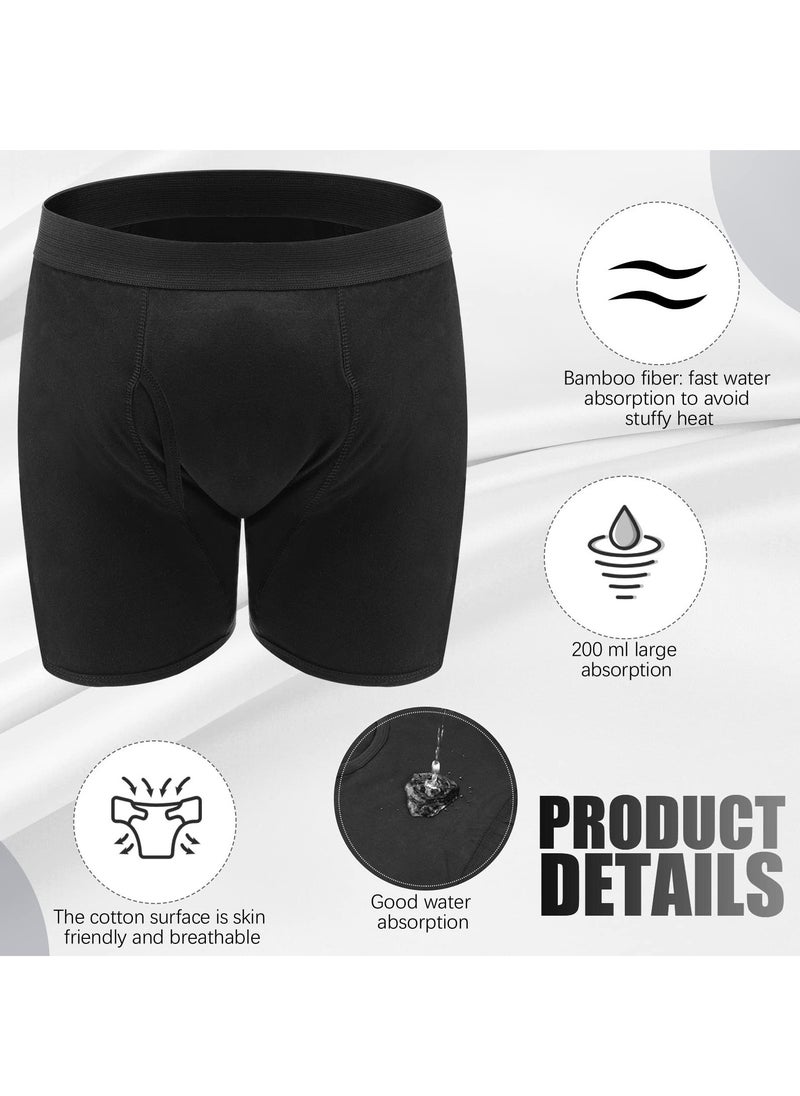 Excefore - Incontinence Underwear for Men, Washable Urinary Incontinence Cotton Boxer Brief, Underwear Reusable Leak Proof Underwear for Men (Black, Medium) - Image 1