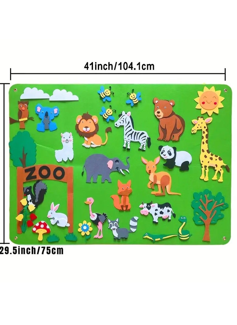 Beauenty Interactive Felt Story Board Set For Kids: Animal Figures, Wall Hanging Gift, Fun  Educational Game!  And Thanksgiving Gifts, Green Polyester Fabric  - Image 3
