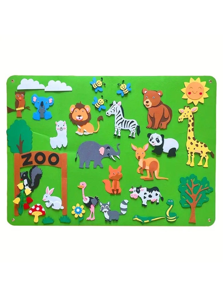 Beauenty Interactive Felt Story Board Set For Kids: Animal Figures, Wall Hanging Gift, Fun  Educational Game!  And Thanksgiving Gifts, Green Polyester Fabric  - Image 5
