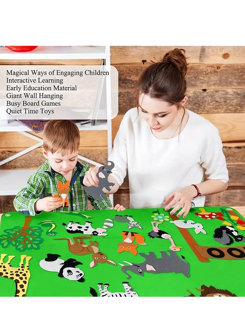 Beauenty Interactive Felt Story Board Set For Kids: Animal Figures, Wall Hanging Gift, Fun  Educational Game!  And Thanksgiving Gifts, Green Polyester Fabric  - Image 4