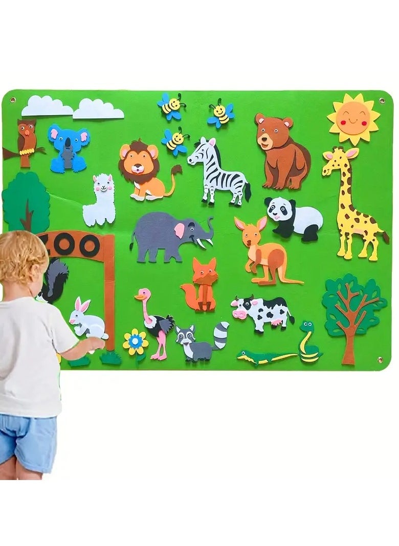 Beauenty Interactive Felt Story Board Set For Kids: Animal Figures, Wall Hanging Gift, Fun  Educational Game!  And Thanksgiving Gifts, Green Polyester Fabric  - Image 2